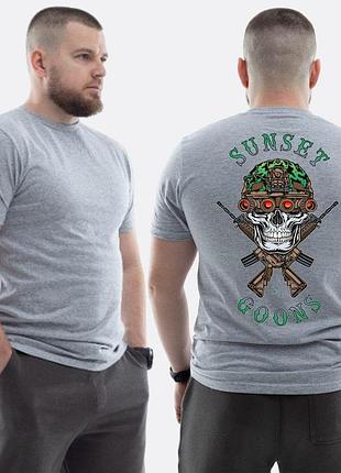 Мужская классическая футболка с принтом sunset goons зеленый череп с тепловизором, свет серый xl