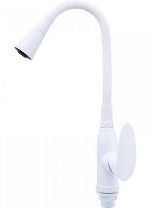 Смеситель на мойку белый cezar-011-b set white refl.white с силик.выливом тм plamix