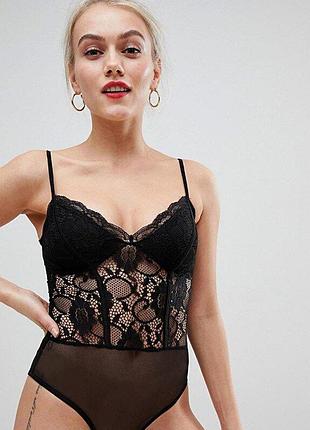 Кружевное боди черное new look комбидресс белье