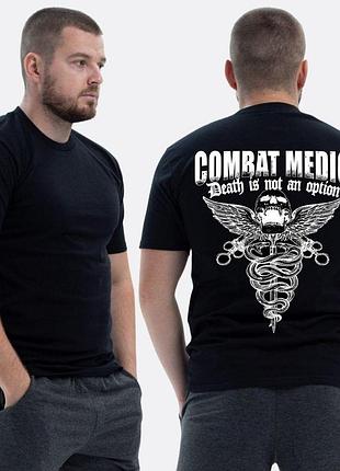 Чоловіча класична футболка з принтом combat medic череп герб медицини , чорний xl
