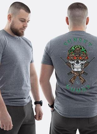 Чоловіча класична футболка з принтом sunset goons зелений череп з тепловізором , мокрий асфальт xl