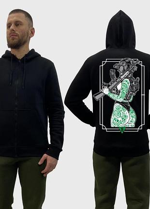 Чоловічий зіп-худі на флісі з принтом sunset goons дівчина зелені тату в рамці, чорний xl