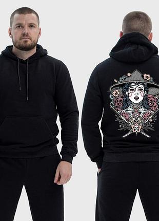 Чоловічий легкий худі з принтом sunset goons дівчина самурай, чорний l