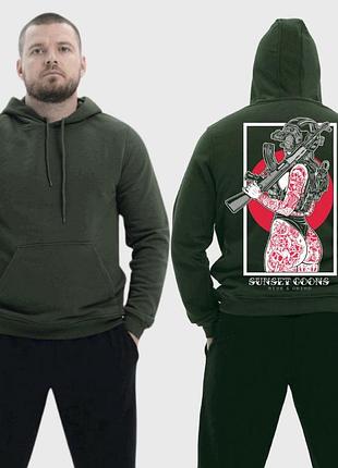 Мужской легкий худи с принтом девушка с красными тату в шлеме sunset goons, хаки