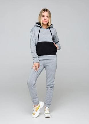 Теплый женский костюм line, серый м