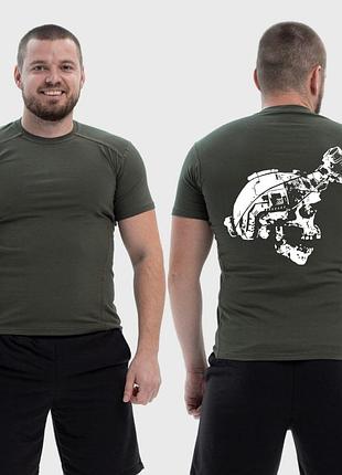 Мужская тактическая футболка с принтом череп тепловизор, хаки xxl