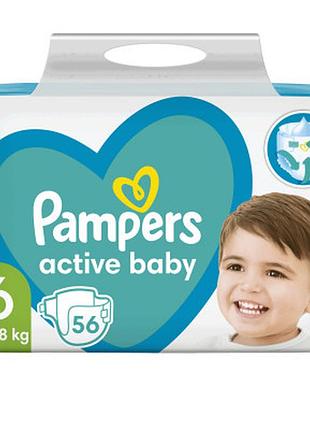 Підгузки pampers active baby giant розмір 6 13-18 кг 56 шт одноразові з мікрогранулами та еластичними бо ku-22