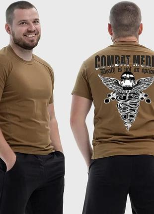 Мужская тактическая футболка с принтом combat medic череп герб медицины, койот
