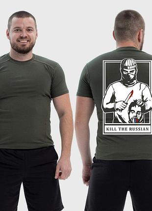 Мужская тактическая футболка с принтом kill to ru**an мужчин с ножом и головой, хаки xxl