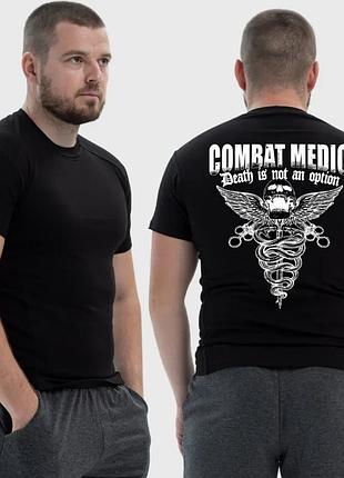 Чоловіча тактична футболка з принтом combat medic череп герб медицини, чорний m