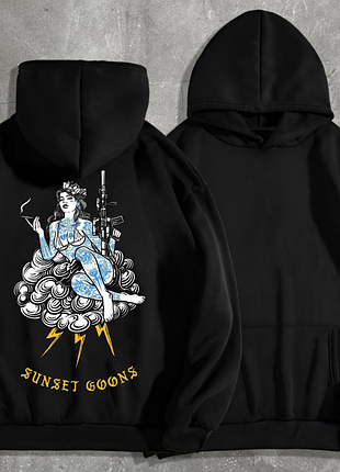Худи мужской на флисе с принтом sunset goons девушка голубые тату, черный l