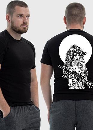 Чоловіча тактична футболка з принтом sunset goons дівчина з автоматом під повним місяцем, чорний xxl