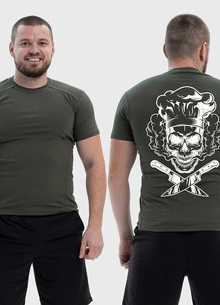 Мужская тактическая футболка с принтом пекельный повар череп ножи, хаки xxl