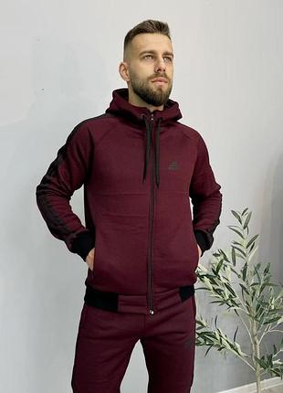 Спортивный костюм мужской бордовый зимний на флисе с капюшоном adidas xl