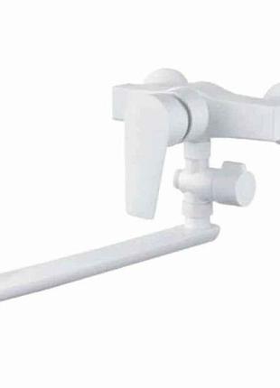 Змішувач настінний білий oscar-006 set white (зі шлангом,лійкою та кроншт.) тм plamix