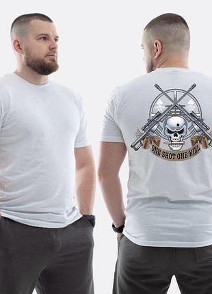 Чоловіча класична футболка з принтом sunset goons one shot one kill череп снайперські гвинтівки , білий l