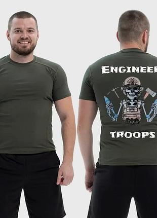 Чоловіча тактична футболка з принтом engineer troops скелет з мінами тризуб прапор україни, хакі
