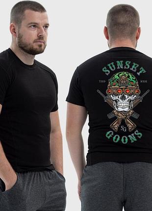 Чоловіча тактична футболка з принтом sunset goons зелений череп з тепловізором, чорний xxl
