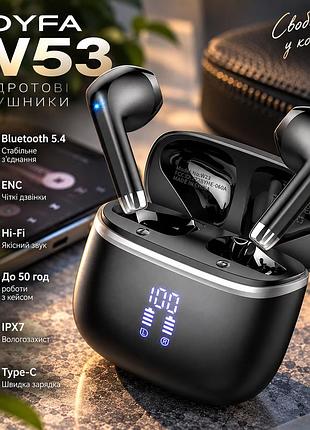Бездротові bluetooth-навушники hoyfa w53 bluetooth 5.4, enc, hi-fi, до 50 год, led-дисплей, ipx7, type-c, чорні