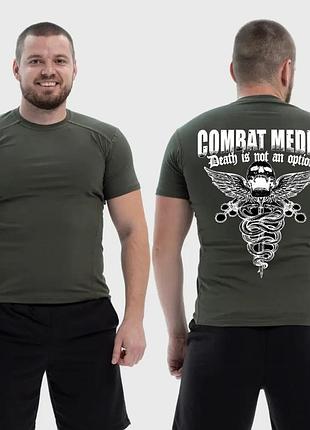 Чоловіча тактична футболка з принтом combat medic череп герб медицини, хакі xxl
