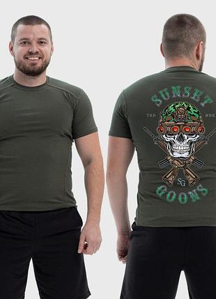 Чоловіча тактична футболка з принтом sunset goons зелений череп з тепловізором, хакі l