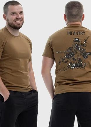Мужская тактическая футболка с принтом infantry военный в балаклава с автоматом, койот xl