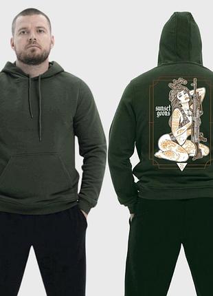 Мужской легкий худи с принтом sunset goons девушка желтые тату автомат, хаки xl