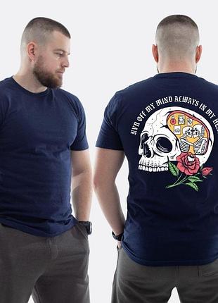 Чоловіча класична футболка з принтом sunset goons череп в думках і в серці , темно синій
