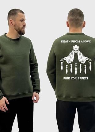 Мужской свитшот на флисе с принтом death from above смерть сбрасывает мины, хаки xxl