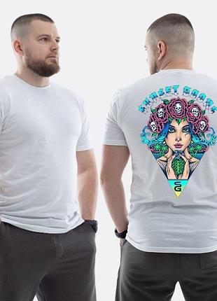 Чоловіча класична футболка з принтом sunset goons дівчина вінок з черепами , білий l