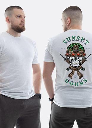 Мужская классическая футболка с принтом sunset goons зеленый череп с тепловизором, белый xl
