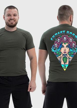 Чоловіча тактична футболка з принтом sunset goons дівчина вінок з черепами, хакі m