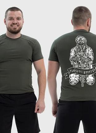 Чоловіча тактична футболка з принтом warrior військовий руни автомат гвинтівка, хакі xxl