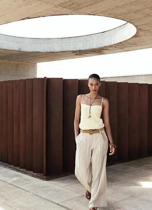 Широкие льняные штаны в полоску zara