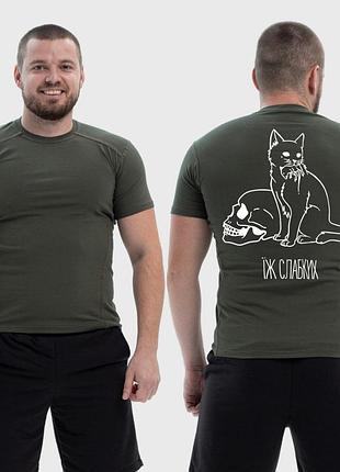 Мужская тактическая футболка с принтом ежи слабых кот с мышью в зубах череп, хаки l