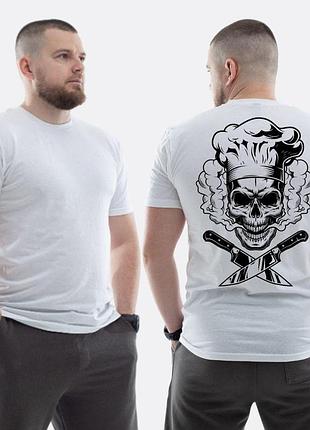 Чоловіча класична футболка з принтом пекельний кухар череп ножі , білий xxl