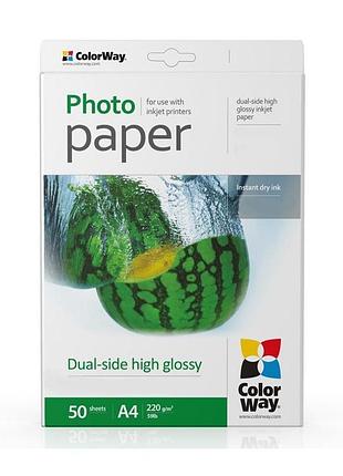 Фотобумага colorway a4 glossy двухсторонняя 220 г/м² 50 листов