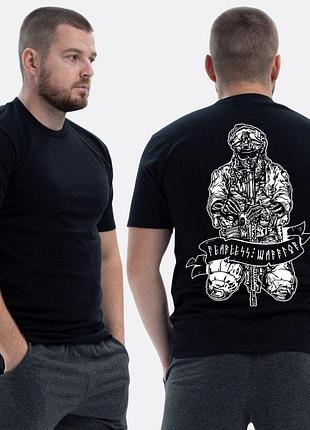 Чоловіча класична футболка з принтом warrior військовий руни автомат гвинтівка , чорний l