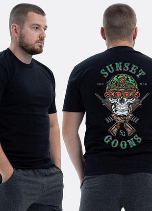 Чоловіча класична футболка з принтом sunset goons зелений череп з тепловізором , чорний s