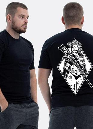 Чоловіча класична футболка з принтом sunset goons військова дівчина з мікрофоном та автоматом , чорний xxl