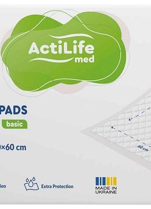 Пелюшки для дорослих 30шт гігієнічні поглинаючі actilife med basic 60х60см тм actilife