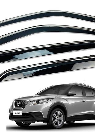 Дефлекторы окон (ветровики) nissan kicks 2016-2022 нерж. з хром полоскою (hawk)