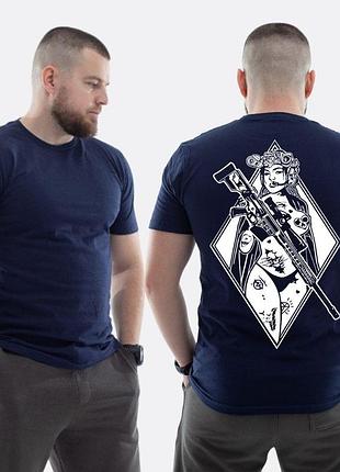 Мужская классическая футболка с принтом sunset goons военная девушка с микрофоном и автоматом, темно-синяя l