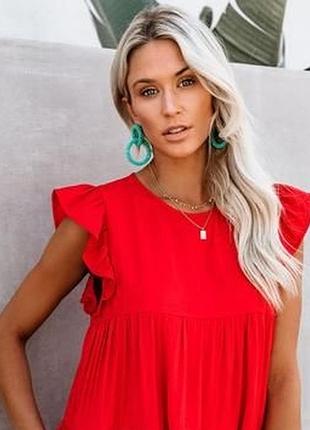 Платье женское миди new look m хлопок ярусное свободного фасона с оборкой и рукавами крылышками красный