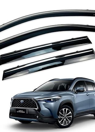 Дефлекторы окон (ветровики) toyota corolla cross 2020+ нерж. з хром полоскою (hawk)