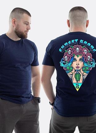 Чоловіча класична футболка з принтом sunset goons дівчина вінок з черепами , темно синій l