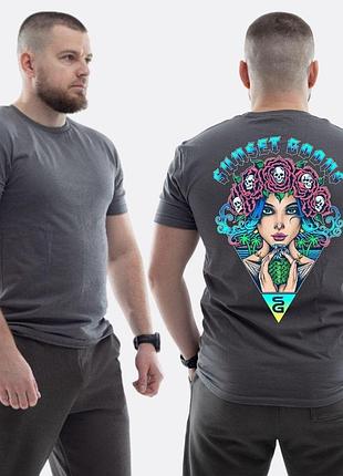 Чоловіча класична футболка з принтом sunset goons дівчина вінок з черепами , графітовий xxl