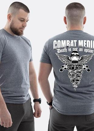 Мужская классическая футболка с принтом combat medic череп герб медицины, мокрый асфальт xxl