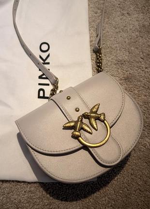Сумка жіноча pinko baby round love simply бежева шкіряна на пояс і через плече
