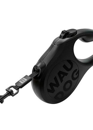 Поводок-рулетка для собак waudog r-leash monochrome black, s, до 15 кг, 5 м, светоотражающая лента, черная